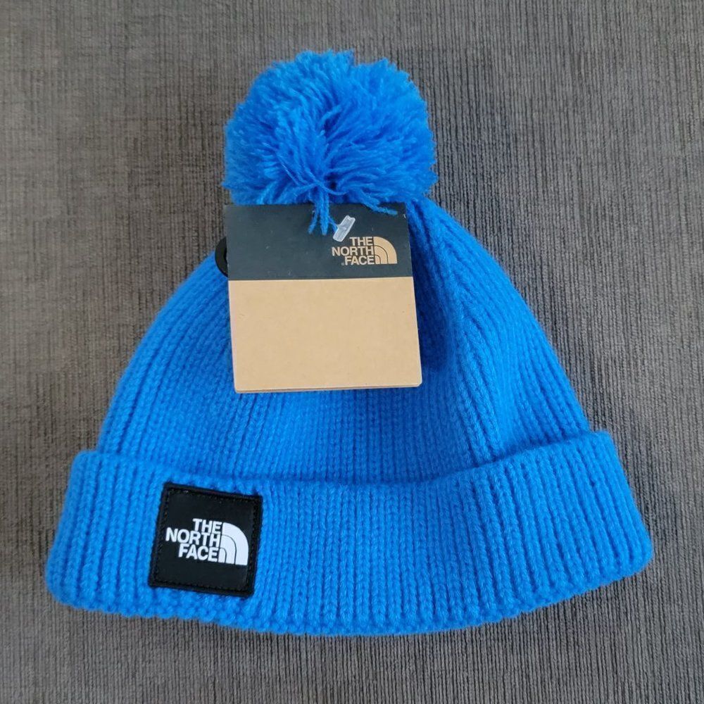 The North Face Kids' Littles Box Logo Pom Beanie Blue Hats S
